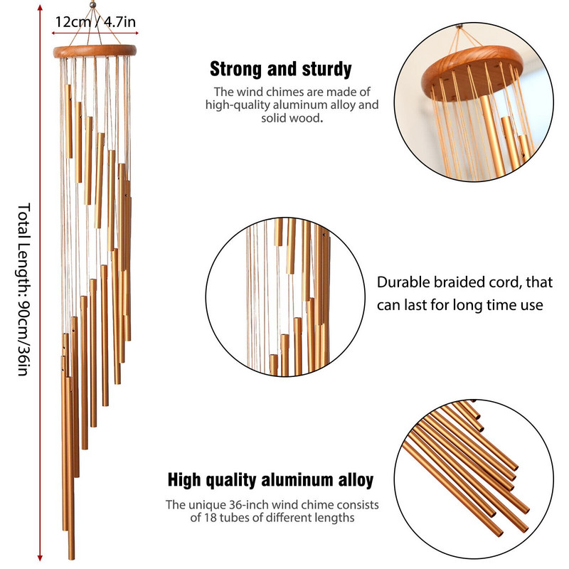 36 colių 18 vamzdžių vėjo varpeliai namų sodo kiemo dekoras lauko kabantys varpeliai su kabliu