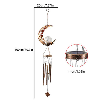 Szélcsengő fény repedt golyóval, vízálló fém függő csengő dekorációval, napelemes szélcsengővel a kerten kívül