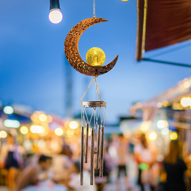 Szélcsengő fény repedt golyóval, vízálló fém függő csengő dekorációval, napelemes szélcsengővel a kerten kívül
