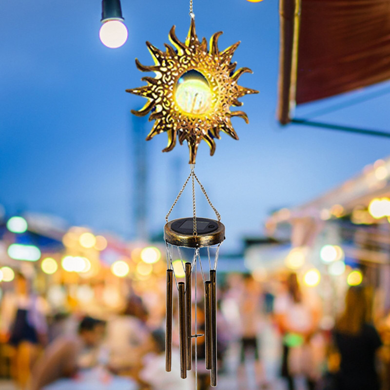 Szélcsengő fény repedt golyóval, vízálló fém függő csengő dekorációval, napelemes szélcsengővel a kerten kívül