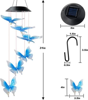 Wind Chime Ηλιακά φώτα Chimes Πεταλούδα Wind Chimes Led διακόσμηση εξωτερικού χώρου Διακοσμήσεις αυλής Ηλιακό φως Κινητό Μνημείο Wind Chimes