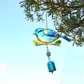 Mėlynas raudonas geležinis stiklas paukščių sodas vėjo varpelis rankų darbo glazūruotas metalo menas svajonių namų langas vidaus lauko kabantis ornamentas