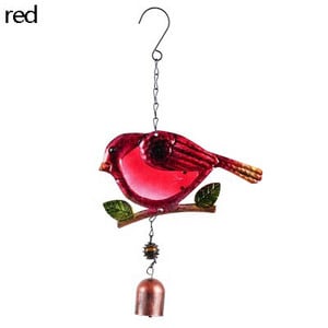 Mėlynas raudonas geležinis stiklas paukščių sodas vėjo varpelis rankų darbo glazūruotas metalo menas svajonių namų langas vidaus lauko kabantis ornamentas