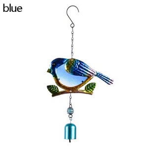 Mėlynas raudonas geležinis stiklas paukščių sodas vėjo varpelis rankų darbo glazūruotas metalo menas svajonių namų langas vidaus lauko kabantis ornamentas