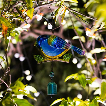 Μπλε κόκκινο σιδερένιο γυαλί Bird Garden Wind Chime Hand Craft Glazed Metal Art Dream Παράθυρο σπιτιού Εσωτερικός εξωτερικός χώρος κρεμαστό στολίδι