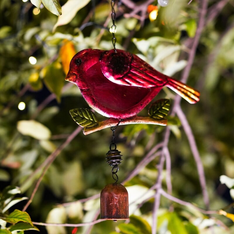 Mėlynas raudonas geležinis stiklas paukščių sodas vėjo varpelis rankų darbo glazūruotas metalo menas svajonių namų langas vidaus lauko kabantis ornamentas