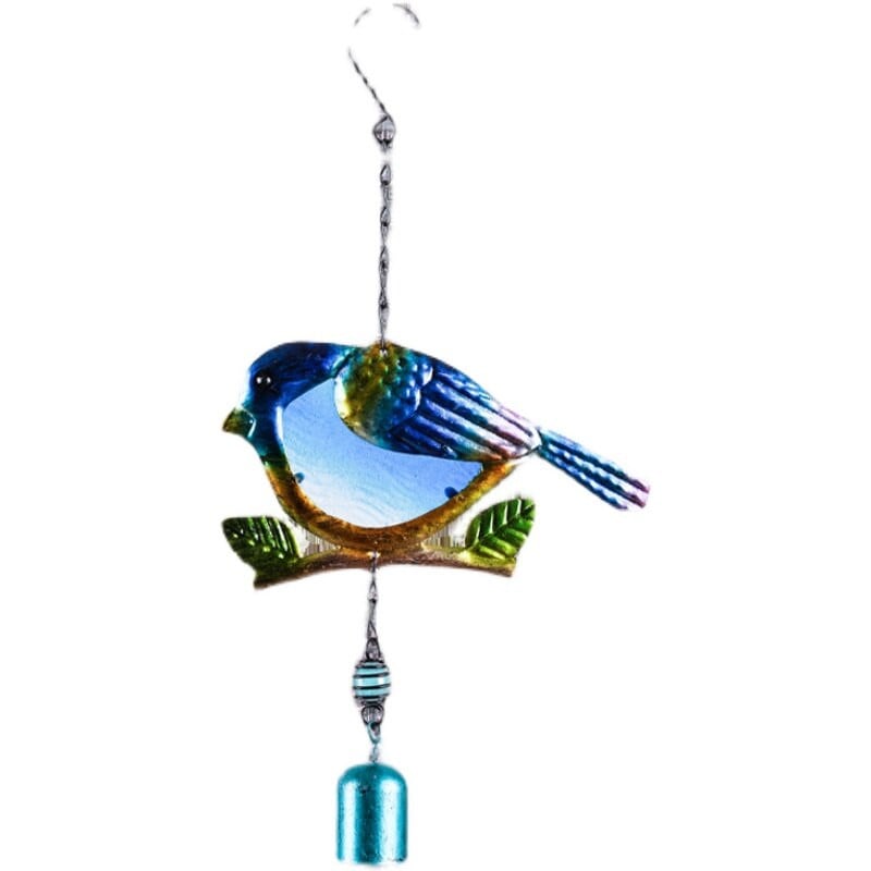 Mėlynas raudonas geležinis stiklas paukščių sodas vėjo varpelis rankų darbo glazūruotas metalo menas svajonių namų langas vidaus lauko kabantis ornamentas