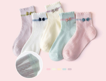 Детски чорапи с панделка и флорални мотиви