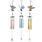 Beltéri, kültéri fém szélcsengő, 3D pillangós festett díszek Emlékszelvény csengő otthoni teraszhoz veranda kerti udvar dekorációhoz