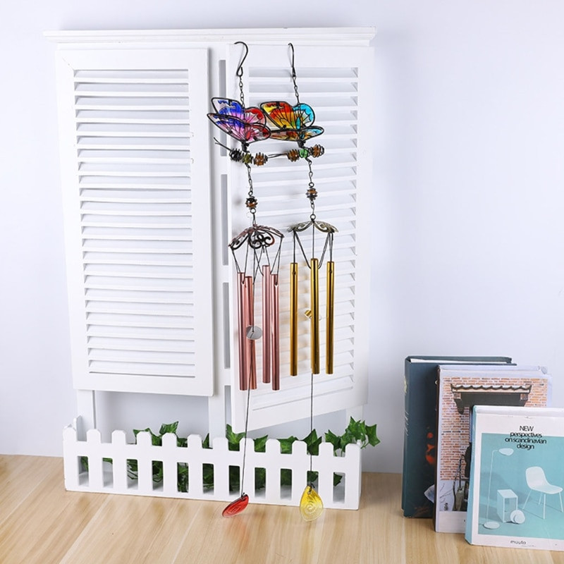 Beltéri, kültéri fém szélcsengő, 3D pillangós festett díszek Emlékszelvény csengő otthoni teraszhoz veranda kerti udvar dekorációhoz