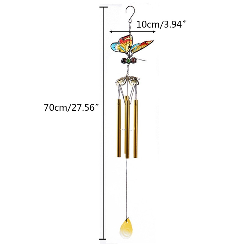 Beltéri, kültéri fém szélcsengő, 3D pillangós festett díszek Emlékszelvény csengő otthoni teraszhoz veranda kerti udvar dekorációhoz