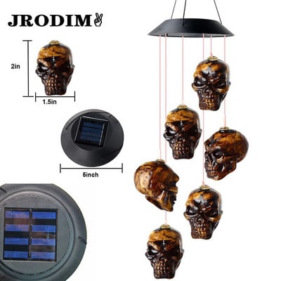 Vodootporno vanjsko zvono za vjetar, zvonce za vjetar, svjetlo za vrt na travnjaku, u stilu lubanje, koje mijenja boju