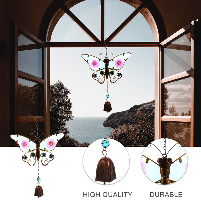 Clopoțel de vânt Metal Sticlă Fier forjat Clopoței Chime Artizanat Artizanat Clopoței de vânt Pendan Grădină În aer liber pictată