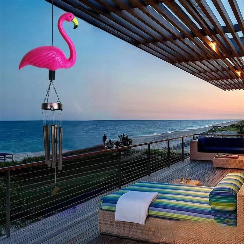 Vrt Viseća zvončića na solarni vjetar Flamingo Metalni željezni privjesak Vanjsko dvorište Vrt Balkon Ukrasna svjetla Pogled Ukrasi