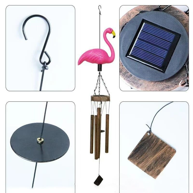Vrt Viseća zvončića na solarni vjetar Flamingo Metalni željezni privjesak Vanjsko dvorište Vrt Balkon Ukrasna svjetla Pogled Ukrasi