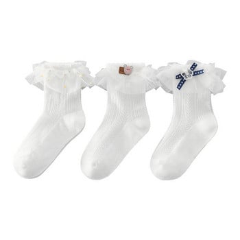 Дантелени чорапи за момичета с панделка 3 броя в комплект