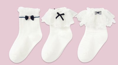 Csipke zokni lányoknak szalaggal 3 darab egy készletben