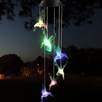 Υπαίθρια ηλιακή κουδούνια ανέμου Φώτα Led Hummingbird Διακοσμήσεις βεράντας κήπου 2022 Μπαλκόνι Πολύχρωμο αιωρούμενο στολίδι Wind Chime