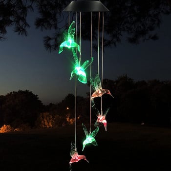Υπαίθρια ηλιακή κουδούνια ανέμου Φώτα Led Hummingbird Διακοσμήσεις βεράντας κήπου 2022 Μπαλκόνι Πολύχρωμο αιωρούμενο στολίδι Wind Chime