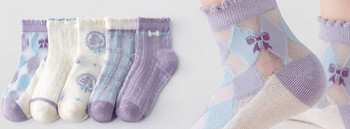 Комплект от 5 броя чорапи за момичета с бродерия и флорални мотиви