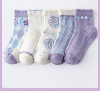 Комплект от 5 броя чорапи за момичета с бродерия и флорални мотиви