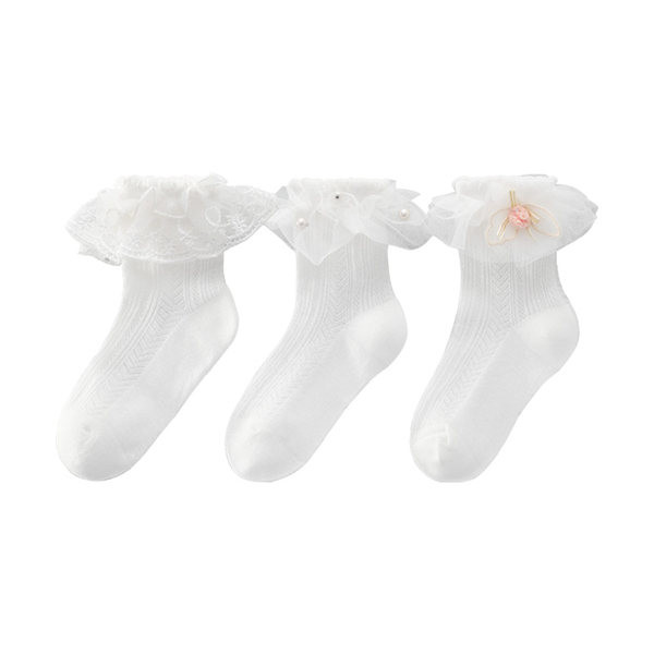 Vaikiškos kojinės su kaspinu ir nėriniais
