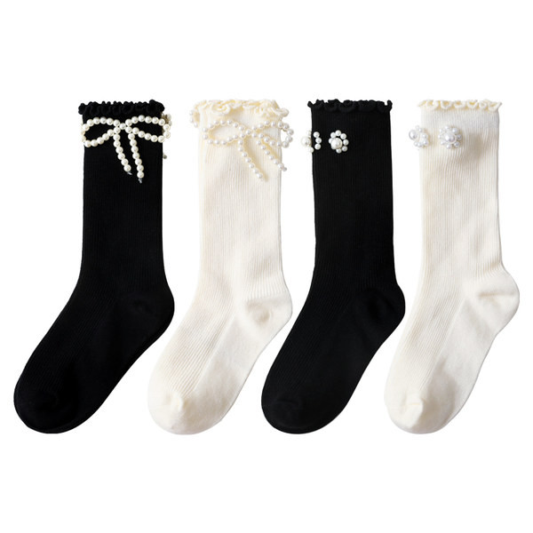 Dviejų spalvų vaikiškos kojinės su kaspinu