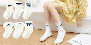 Детски чорапи с панделка и дантела