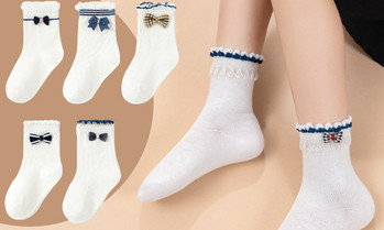 Детски чорапи с панделка и дантела