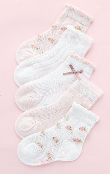 Vaikiškos kojinės mergaitėms su gėlių motyvais