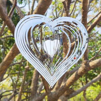 Περιστρεφόμενος άνεμος κουδουνίστρα σε σχήμα καρδιάς Μεταλλικό ανεμοκίνητο συρματόσχοινο από ανοξείδωτο ατσάλι Περιστρεφόμενο άνεμο αυλής Στολίδι κήπου