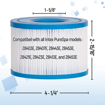 Αντικατάσταση υδρομασάζ τύπου S1 Filters Spa, Κασέτα φίλτρων πισίνας για 29001E PureSpa Filter Cartridge, 6 Pack
