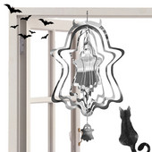 Spinner de vânt de Halloween 3D Ghost Spinner de vânt din oțel inoxidabil Decorare de Halloween în aer liber Ornament de clopoțel de vânt de grădină