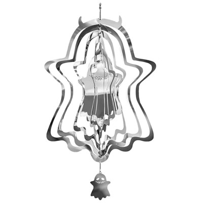 Spinner de vânt de Halloween 3D Ghost Spinner de vânt din oțel inoxidabil Decorare de Halloween în aer liber Ornament de clopoțel de vânt de grădină