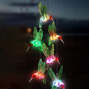 Слънчеви LED вятърни звънчета Светлини с форма на колибри Led цветни градиентни зелени външни градински дворове Висящо декоративно осветление