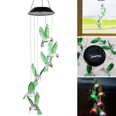 Saules LED vēja zvana gaismas Kolibri formas LED krāsains gradients zaļš āra dārza pagalms piekarināms apdares apgaismojums