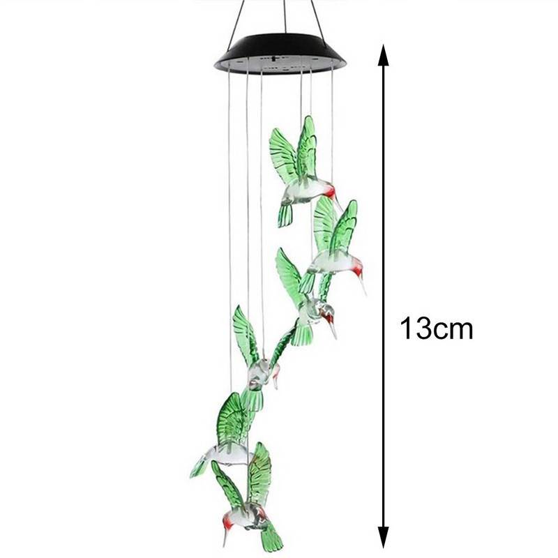 Saulės LED vėjo varpelio lemputės Kolibrio formos LED spalvotas gradientas žalias lauko sodo kiemas kabantis dekoravimo apšvietimas
