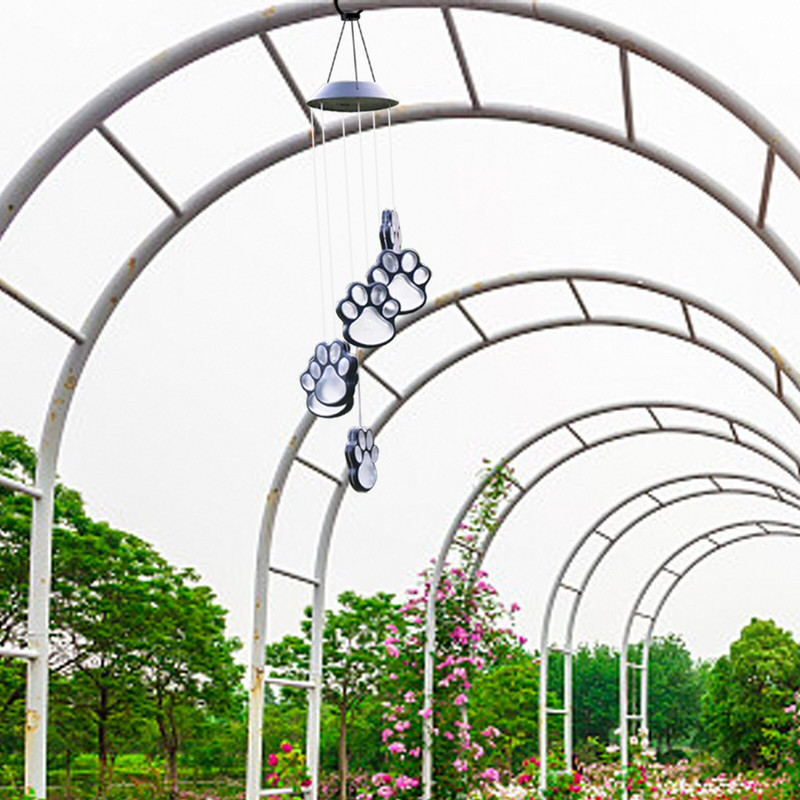 Letenų atspaudai saulės vėjo varpelis LED saulės letenų atspaudų lemputės kabantys pakabukas sodo dekoravimas lauko kiemo terasai verandoje