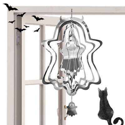 Halloween Veterná rotácia 3D duch z nehrdzavejúcej ocele Veterné rotácie Halloween Vonkajšia dekorácia Záhradná zvonkohra Ornament