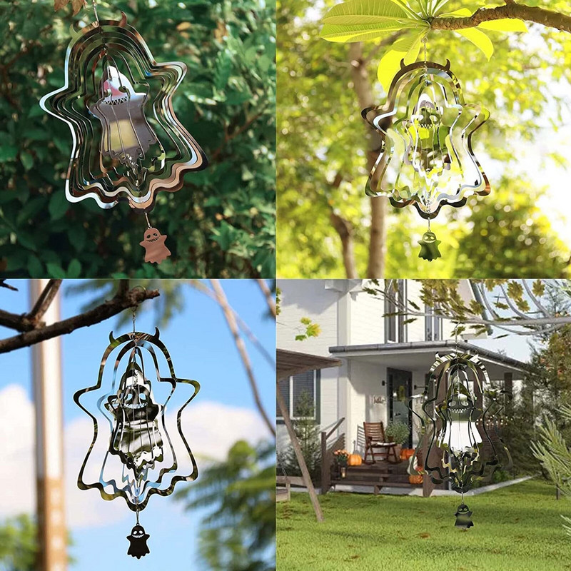 Halloween Wind Spinner 3D Ghost Vjetrenjače od nehrđajućeg čelika Halloween Vanjska dekoracija Ukras za vrtno zvono na vjetru