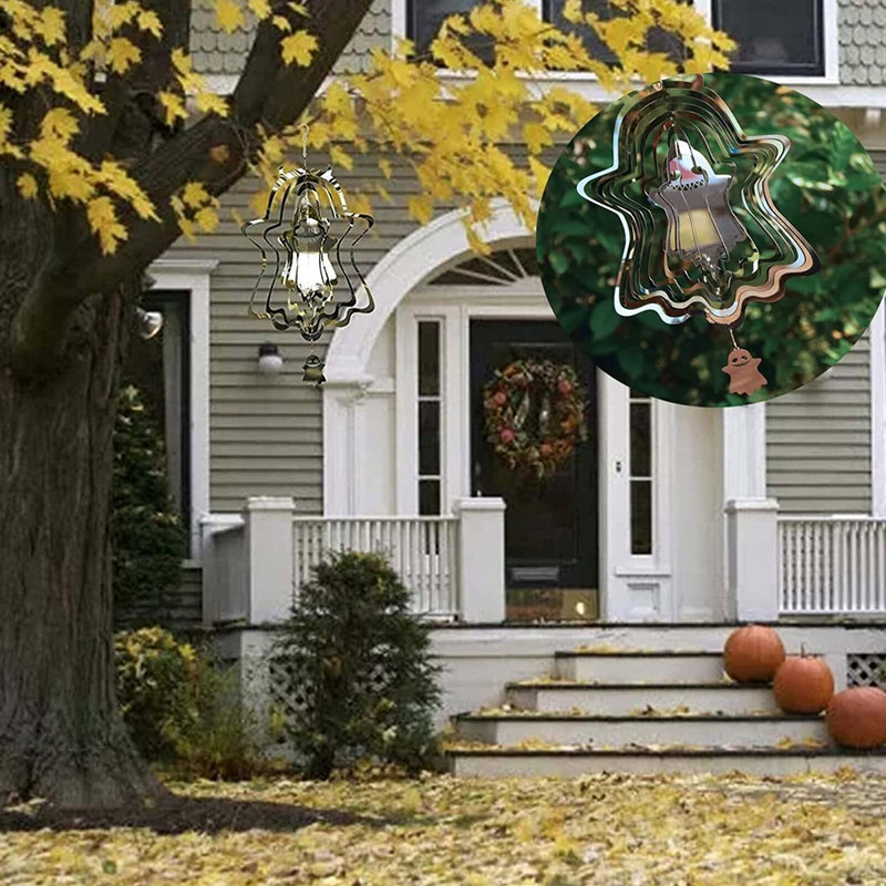 Halloween Wind Spinner 3D Ghost Vjetrenjače od nehrđajućeg čelika Halloween Vanjska dekoracija Ukras za vrtno zvono na vjetru