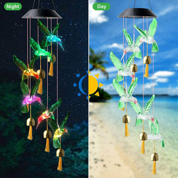 LED Solar Wind Chimes Μεταβλητό φως Αδιάβροχο πολύχρωμο Hummingbird Wind Chime Lamp για Διακόσμηση αυλής εξωτερικού κήπου σπιτιού