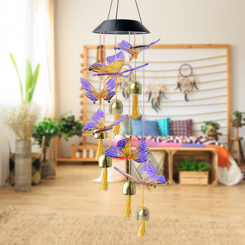 LED слънчева енергия Сменяема светлина Водоустойчива цветна пеперуда вятърна камбанка за дома, външна градина, декорация на двора