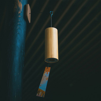 Дървен бамбуков вятърен звънец с ръчно задвижване Външен акорд, звънящ вятърен звънец с невероятен дълбок тон за градински вътрешен двор дома