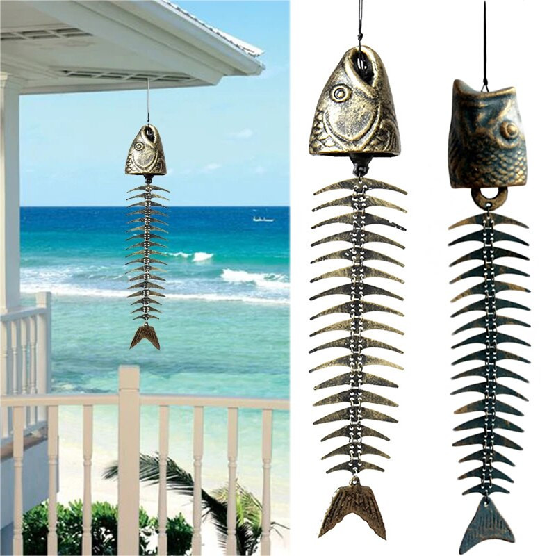 Klasični retro zvončići od riblje kosti Ornamenti Metalni zvončići za vjetar Ukrasni predmeti za vrt, dnevni boravak, balkon