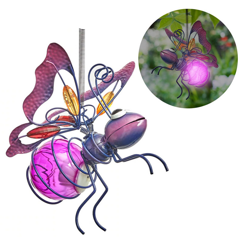 Bičių sodo ornamentas vandeniui atsparus LED šviestuvas Firefly Garden Yard Menas Šviesos apdaila Vabzdžių kiemo dekoras Sienos Art Decor Vejos ornamentas