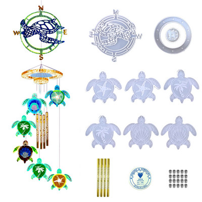 Turtle Wind Chimes Forme din rășină Kit din silicon Turtle Wind Chimes Silicon Mold Make Kit Bundle Epoxy Windchimes Turning Mold for