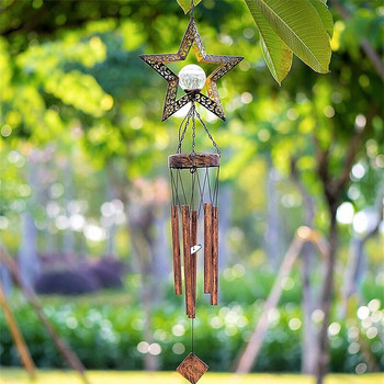 Solar Wind Chimes for Outside Haning Metal Star Crackle Glass Ball Lights Memorial Sympathy Windchimes Δώρα διακόσμησης εξωτερικού χώρου