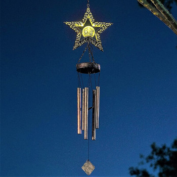 Слънчеви вятърни камбанки за външна обвивка Метална звезда, трескаща стъклена топка Светлини Memorial Sympathy Windchimes Външен декор Подаръци