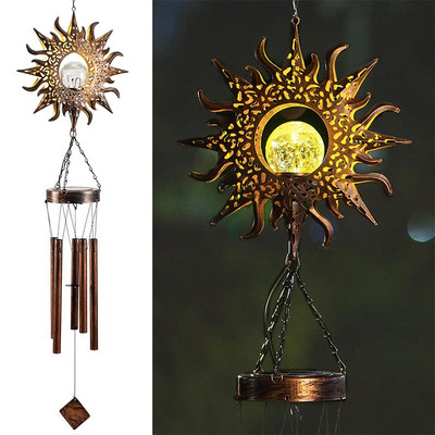 Saules vēja zvani āra dekorēšanai, metāla zvaigzne, čaukstošie stikla lodīšu lukturi, piemiņas simpātijas vējzvani āra dekora dāvanas